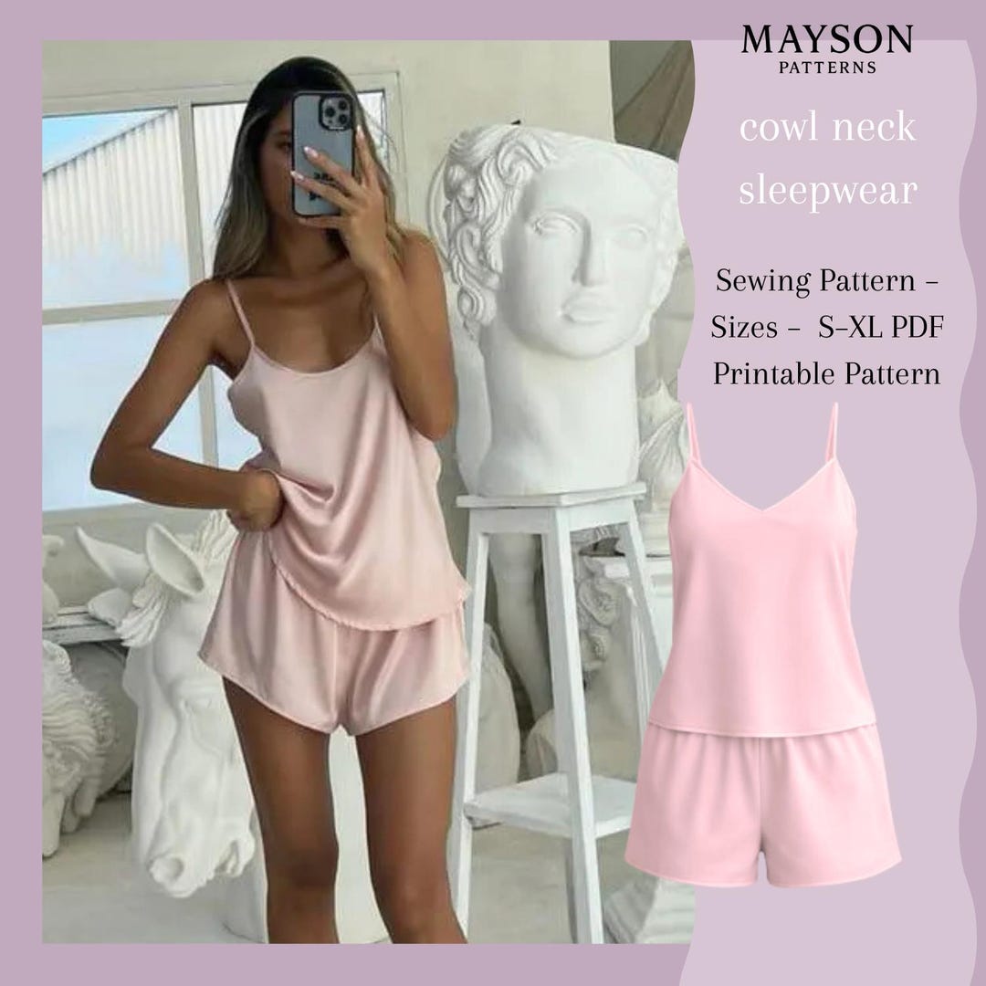 Cowl Neck Sleepwear Set Sewing Pattern – Camisole and Shorts Pdf ...