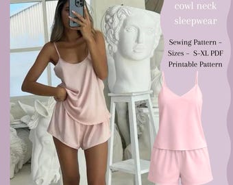 Naaipatroon voor een coltrui-nachtkledingset – hemdje en short (pdf) | maten US 2–30 / XS–4XL | A4 A0 US letters