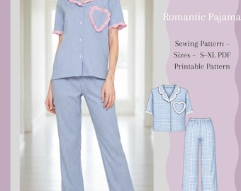 Romantisch pyjamapatroon voor dames | Pyjama met ruches (PDF, A4) | Valentijnspyjama's maat S–XL