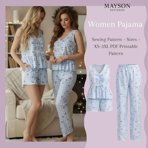 sleepwear pattern set pdf – women’s tie-front sleeveless blouse, shorts and Lounge Pants | Sizes XS–3XL | A4 & A0