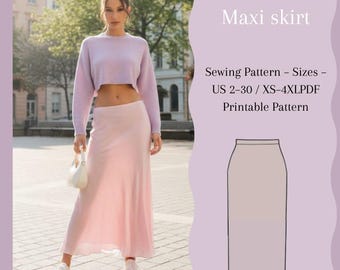 Schnittmuster für Maxirock – langer A-Linien-Rock PDF | Größen US 2–30 / XS–4XL | warme Stoffoption A4 A0 US Letter