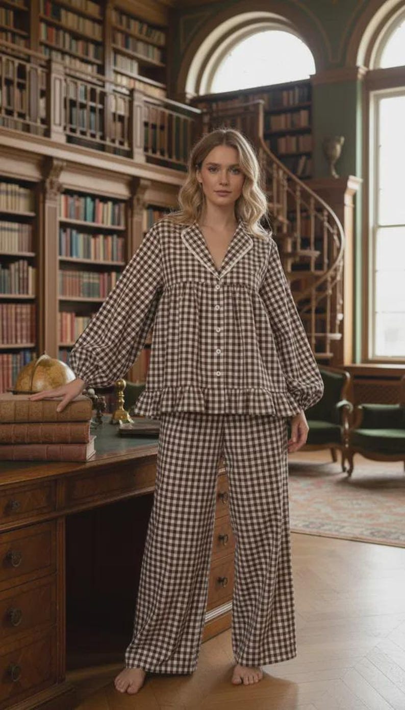 Women’s Pajama Sewing Pattern PDF | Long Sleeve Pajama Set With Ruffles ...