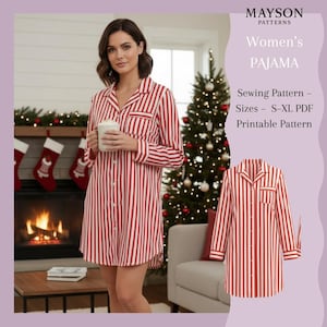 Patrón de costura para pijama tejido en PDF | Camisa urbana con botones | Tallas S-XL