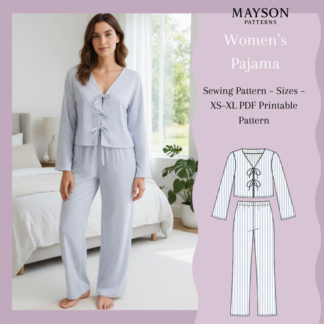 Pajama Sewing Set – Althea Pattern | Women’s Blouse + Pants | Printable ...