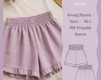 PDF-naaipatroon voor shorts met elastische tailleband – Damesshorts XS–L | A0 + A4 | Direct downloaden
