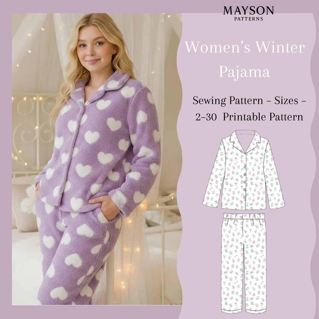 Women’s Winter Pajama Set Sewing Pattern – Long Sleeve Top & Pants ...