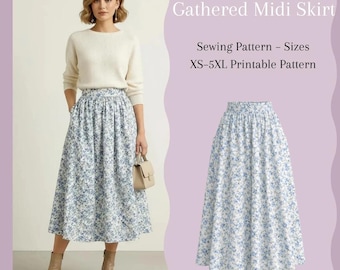 Patroon voor een geplooide midi-rok (PDF) – Hoge taillerok met zakken en onzichtbare rits, maten XS–5XL