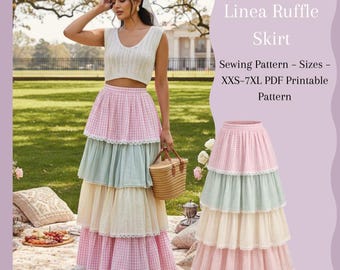 Linea rok met ruches naaipatroon (PDF) | Maten S-XL | Printbaar A4-formaat