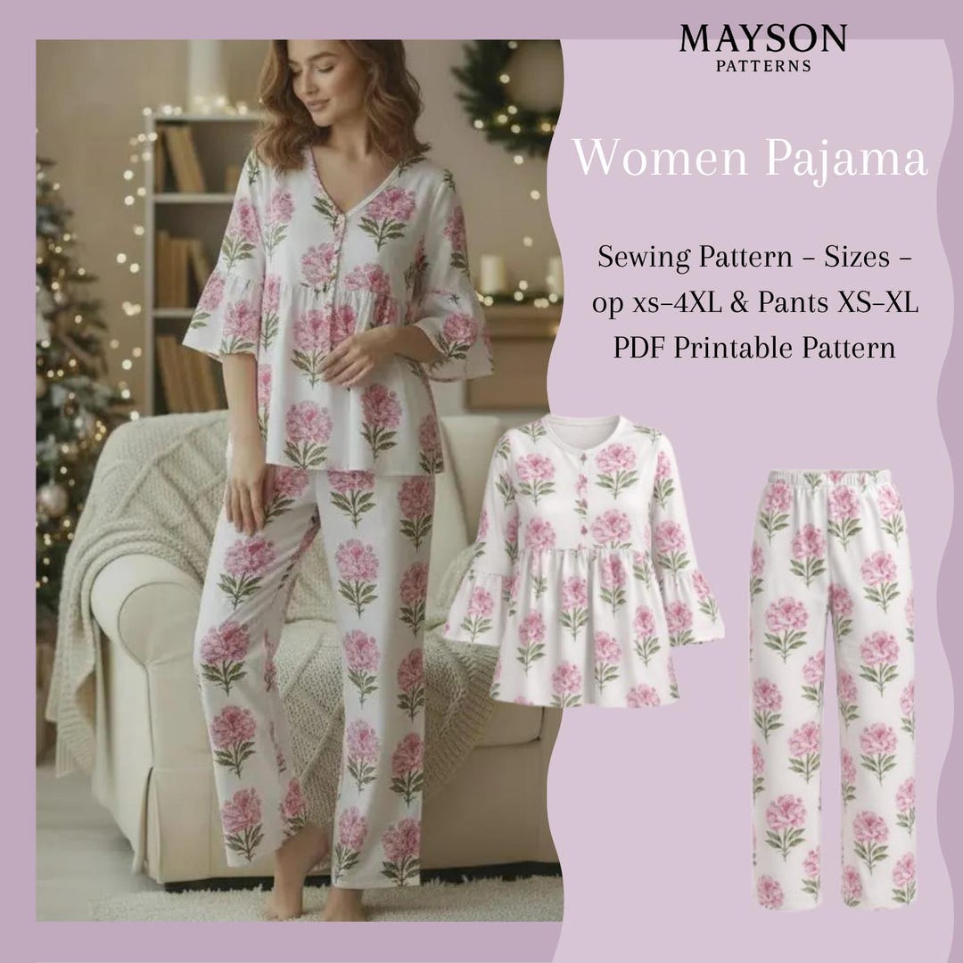 Female Pyjamas Pattern Women Pajama Sewing Pattern PDF | Pajama Top Xs–4xl & Pants XS–XL ...