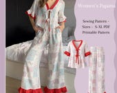 Women’s Pajama Pattern PDF | Ruffle Pajama Set with Elastic Waist | Sewing Pattern A0 A4 | S–XL