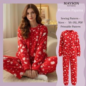 Winter Pajama Set PDF Sewing Pattern, Pullover Top & Pants, Sizes XS–5XL, A4 A0 Letter, Layered Printables