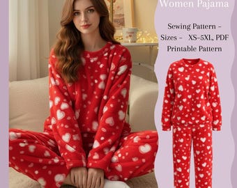 Winterpyjamaset PDF-naaipatroon, trui en broek, maten XS-5XL, A4 A0 Letter, gelaagde printables