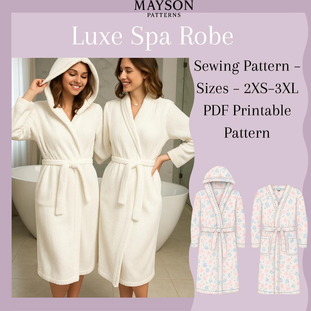 Spa Robe Sewing Pattern – Unisex Bathrobe PDF A4 Letter A0 Projector ...