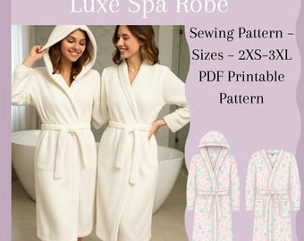 Naaipatroon Spa Robe – unisex badjas PDF A4 Letter A0 projector (2XS–3XL)