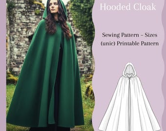 Naaipatroon voor een cape met capuchon (PDF) – Gotische fluwelen cape, Witchcore, Cosplay, Beginnersvriendelijk