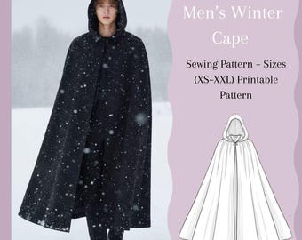 Naaipatroon wintercape voor heren (PDF) – Lange omkeerbare mantel met capuchon voor wol of fluweel (XS–XXL)