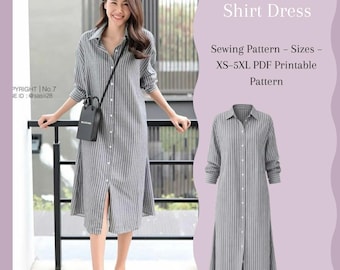 Naaipatroon voor een Urban Shirt Dress (PDF), Shirt Dress Pattern XS–5XL, Printbaar A4 Letter A0, Beginnersvriendelijk Naaipatroon