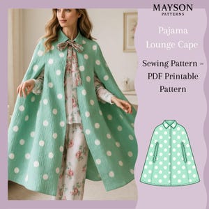 Chérie Lounge Cape Naaipatroon – Gemiddeld PDF, 7 Lengteopties, Knoopsluiting aan de Voorkant, Volledig Gevoerde Handopeningen