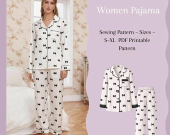 Naaipatroon voor een comfortabele pyjamaset – printbaar PDF-bestand, top met knoopjes en wijde broek (formaat A4 en A0).