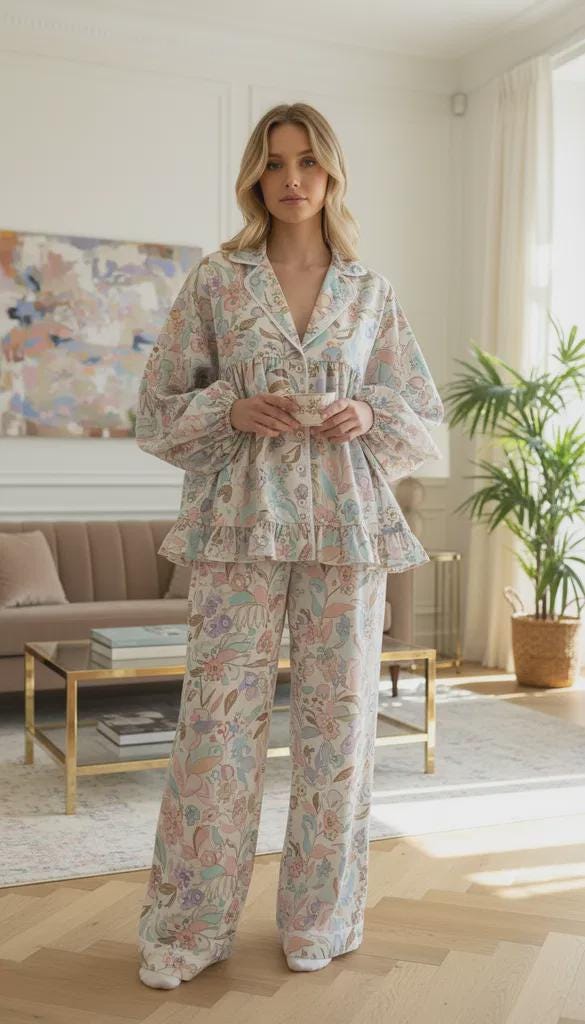 Women’s Pajama Sewing Pattern PDF | Long Sleeve Pajama Set With Ruffles ...