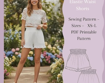 PDF-naaipatroon voor shorts met elastische taille – damesshorts XS–L | A0 + A4 | Direct downloaden