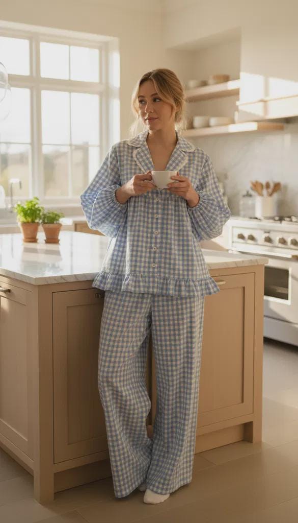 Women’s Pajama Sewing Pattern PDF | Long Sleeve Pajama Set With Ruffles ...