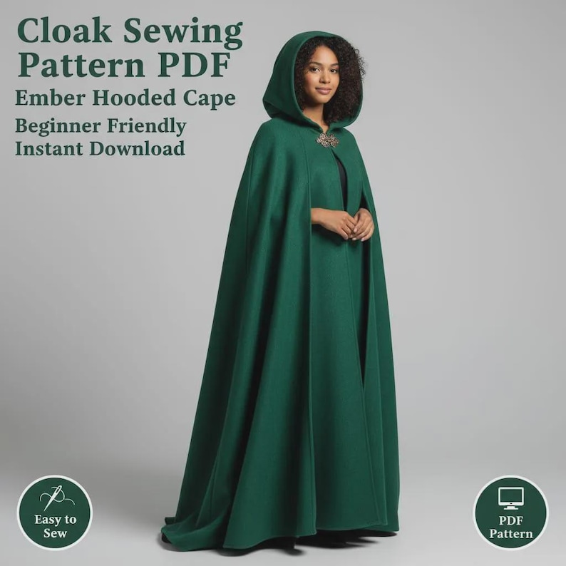Hooded Cloak Sewing Pattern PDF – Gothic Velvet Cape, Witchcore ...
