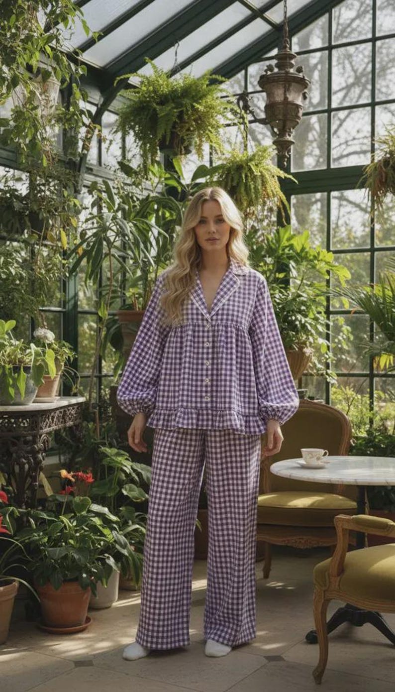 Women’s Pajama Sewing Pattern PDF | Long Sleeve Pajama Set With Ruffles ...
