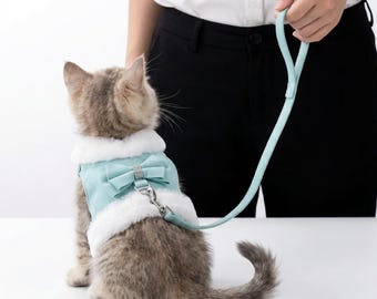 Fur Trim Dog Harness and Leash Set | Padded Cotton Pet Vest