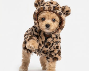 Leopard Print Velvet Dog Hoodie | Small Pet Coat