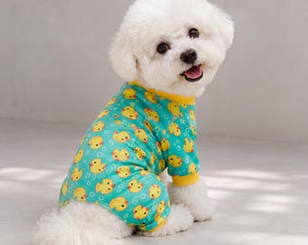 Dog Yellow Duck Print Pajamas | Soft Stretchable Pet Sleepwear Clothes | Cozy Puppy Apparel
