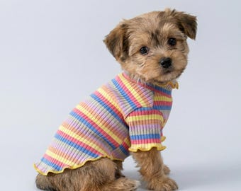 Pastel Striped Dog Shirt | Soft Cotton Pet T Shirt | Small Dog Puppy Clothes | Pet Summer Outfit | Lightweight Cat & Dog Apparel