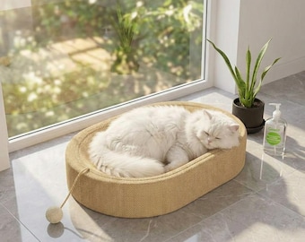 Natural Sisal Rope Cat Bed With Toy Ball | Cozy Minimalist Pet Furniture