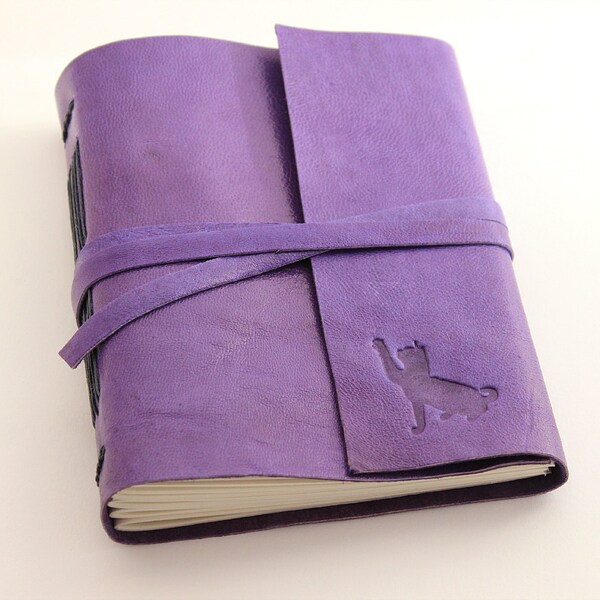 Purple Leather Journal Sketchbook with Cat