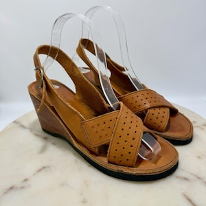 Mason Shoe Co Chippewa Falls 1970's Women's Leather Wedge Slingback Sandals Sz 8