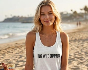 Hot Wife Summer Tank Top, Funny Newlywed Honeymoon Shirt, Bride Era Bachelorette Party Tee, Women Ideal Racerback Tank, Womens Tank