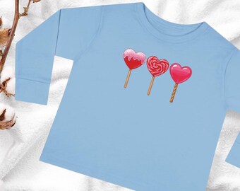 Classic Heart Lollipops Kids Valentine Shirt Toddler Long Sleeve Tee | Cupid Crew