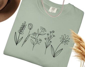 Comfort Colors® Wildflower Shirt, Botanical Floral Tee, Cottagecore Nature Apparel