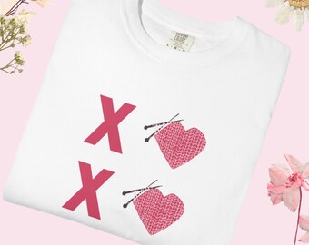 Comfort Colors XOXO Shirt, Faux Yarn Knit Hearts,Valentine's Day Tee