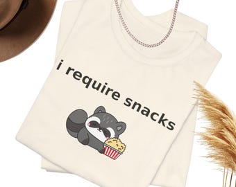 I Require Snacks Raccoon T-Shirt, Goblincore Animal Lover Gift, Cozy Gremlin Tee