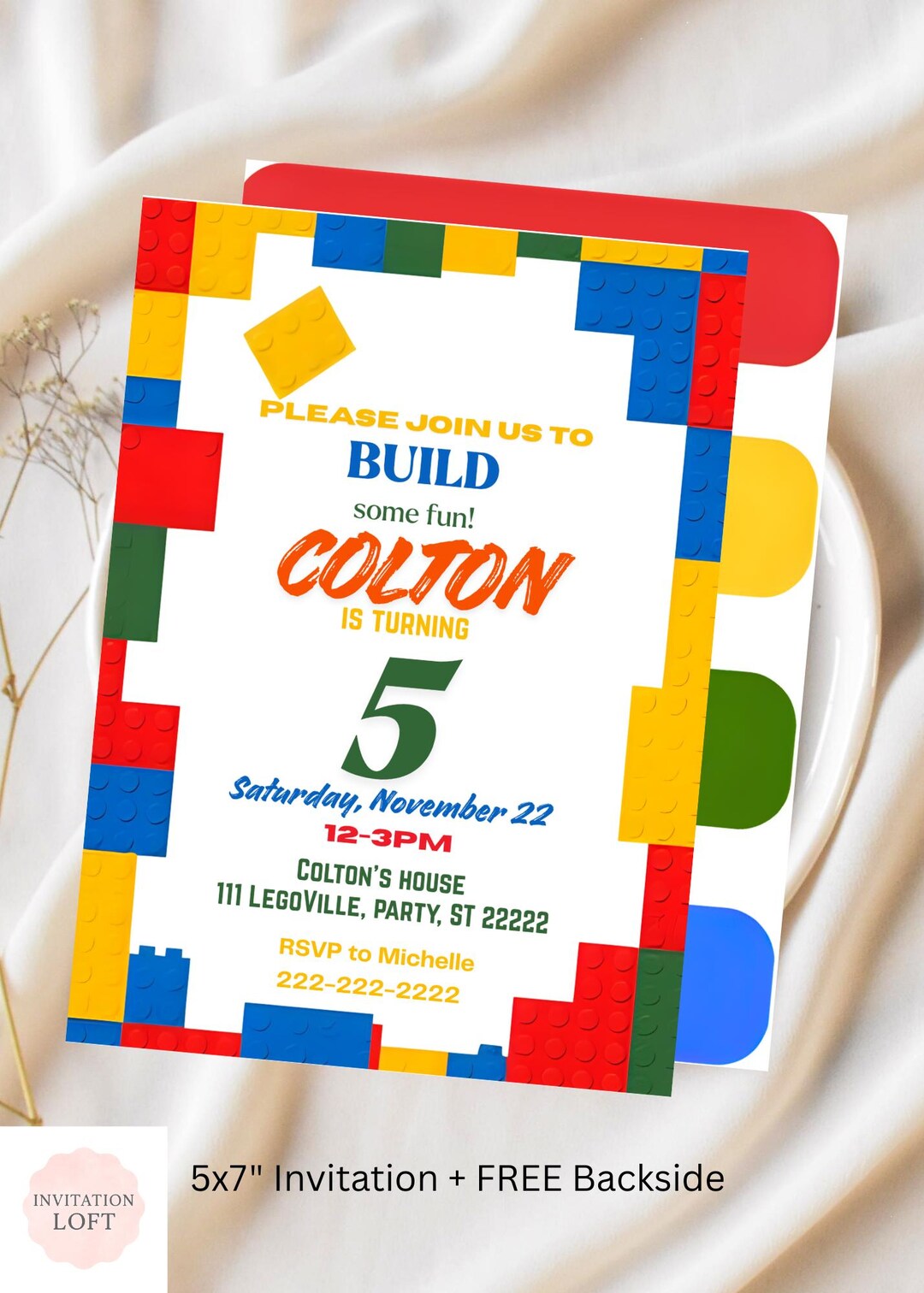 Building Blocks Birthday Invitation, Colorful Bricks, Any Age (digital ...