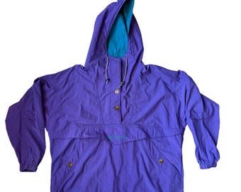 Vintage Columbia Pullover Jacket Women's L Hooded Anorak Kangaroo Pocket 90s