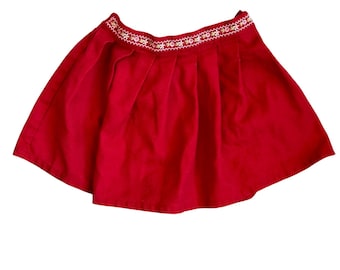 Vintage Y2K Gymboree Red Pleated Skirt Floral Embroidered Waistband Girls 7 YRS