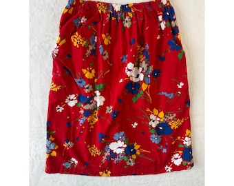 Vintage Made in USA Red Floral Print Elastic Waist Midi Boho Skirt Size 12