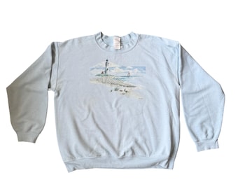 Gildan Heavy Blend Light Blue Lighthouse Coastal Graphic Sweatshirt Large