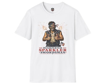 Camiseta "Swordserman Designado" / Ilustración de un veterano de los fuegos artificiales patrióticos