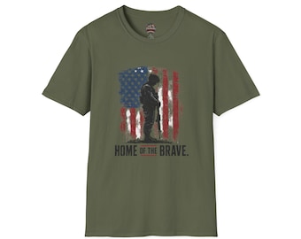 Camiseta con la bandera estadounidense "Home of the Brave Soldier" / Camiseta militar patriótica