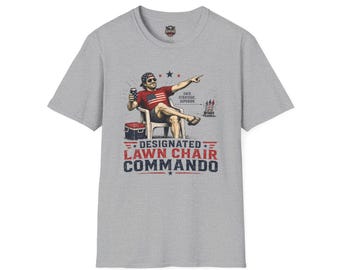 Camiseta "Comando de la Silla de Jardín Designada" / Humor patriótico sobre cerveza playera