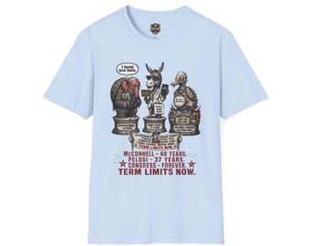 Camiseta con el lema "Límites de mandato ahora" (burro, elefante, buitre) / Sátira política, caricatura de Washington D.C.
