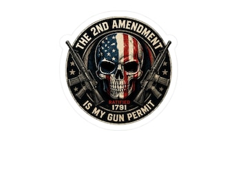 Calcomanía de vinilo troquelada con calavera y rifles cruzados con la bandera estadounidense / Segunda Enmienda